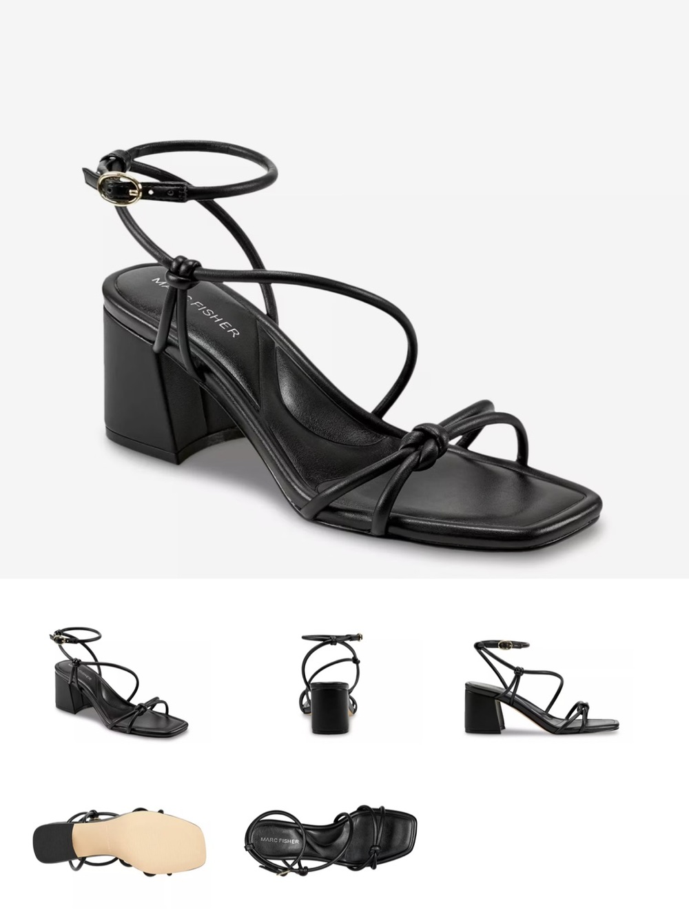 Marc Fisher Black Knotted Strappy Block Heel Sandals